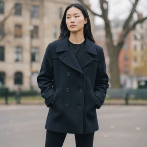 Vintage J PERCY 100% merino wool Navy Women's Peacoat preppy classic old money